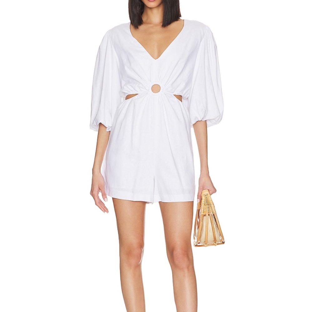 White V-Neck Romper with Cut-Outs